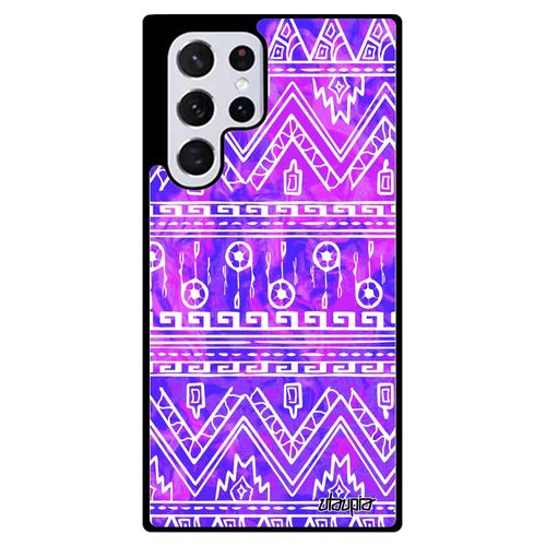 Coque Silicone Pour Samsung S22 Ultra Motif Azteque Fond Violet Antichoc Telephone Tribal Jolie Cover Design Peinture Effet Galaxy