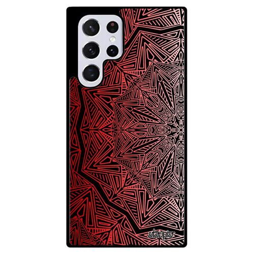 Coque silicone pour S22 Ultra Mandala indien Rouge imprimé oriental housse geometrique couleur tibetain SM-S908E/DS Samsung galaxy
