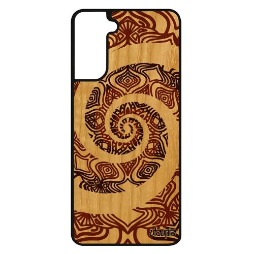 Coque Samsung Galaxy S21 FE en bois silicone Mandala TPU floral rosace coloré 4G oriental effet 3d noir dessin tibet solide Marron