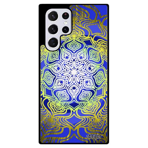 Coque Silicone Samsung S22 Ultra Mandala Indien Mobile Anti Stress Rosace Univers Fleur Fantaisie Jaune Effet 3d Bumper Case Galaxy