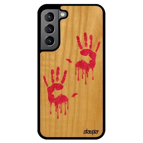 Coque bois empreinte main Samsung S22 silicone pas cher graphique portable homme Rose telephone peinture qui degouline solide galaxy