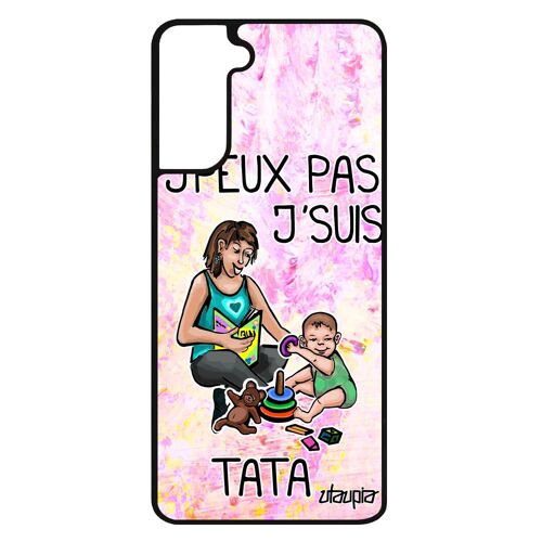 Coque pour S21 FE silicone humour j'peux pas j'suis tata enfant drole antichoc violet comique tante dessin housse je Samsung galaxy