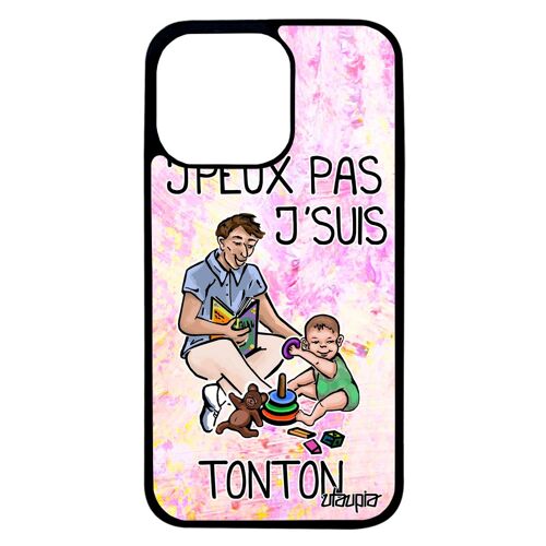 Coque iPhone 13 pro silicone humour j'peux pas j'suis tonton oncle enfant comique personnalisé de protection unique violet je