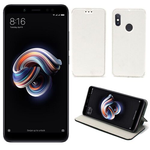 Etui luxe Xiaomi Redmi Note 5 / Note 5 Pro blanc Slim Cuir Style avec stand smartphone 2018 - Housse coque anti choc de protection - Accessoires pochette case