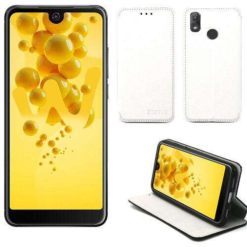 Etui Wiko View 2 blanc luxe Ultra Slim Cuir Style avec stand - Housse Folio Etui à rabat coque antichoc de protection smartphone 2018 - Accessoires XEPTIO pochette case