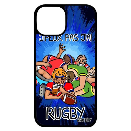 Coque pour iPhone 13 pro max silicone j'peux pas j'ai rugby bd humoristique Bleu humour cover housse XV de France sport rigide