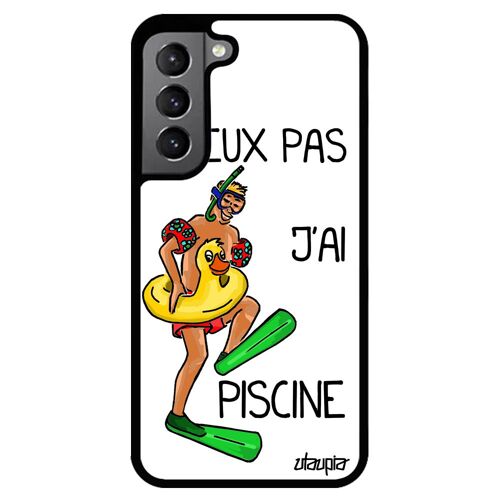 Coque Samsung S22+ Plus silicone humour j'peux pas j'ai piscine humour comique sport noir drole telephone humoristique Blanc galaxy