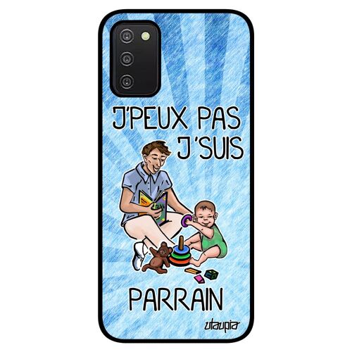 Coque Samsung A03s Silicone J'peux Pas J'suis Parrain Jpeux Bleu Humoristique Noir Humour Enfant Drole Texte Unique Telephone Galaxy