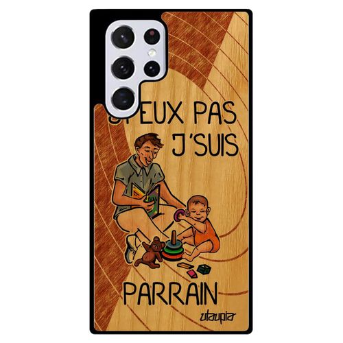 Coque J'peux Pas J'suis Parrain Pour Samsung S22 Ultra Bois Silicone Jpeux Humour Bd Portable Texte Drole Enfant 4g Marron De Galaxy