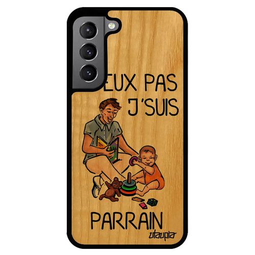 Coque Pour Samsung S22 En Bois Silicone J'peux Pas J'suis Parrain Texte Drole Je Orange Comique Jpeux De Protection Housse Galaxy