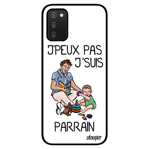 Coque Samsung Galaxy A03s Silicone Humour J'peux Pas J'suis Parrain Design Bande Dessinée Mobile Drole Cadeau De Noel Telephone Bebe