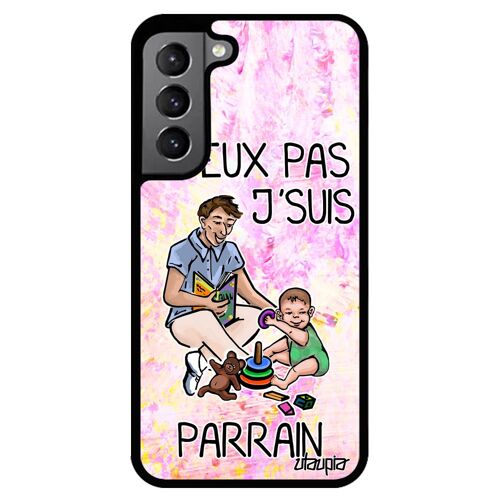 Coque S22+ Plus silicone j'peux pas j'suis parrain violet telephone dessin je enfant pas cher personnalisé texte noir Samsung galaxy