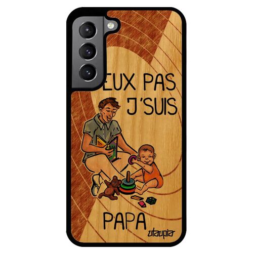Coque Bois Samsung Galaxy S22 Silicone J'peux Pas J'suis Papa Mobile Souple Enfant Cadeau Fete Des Peres Drole Humoristique Marron