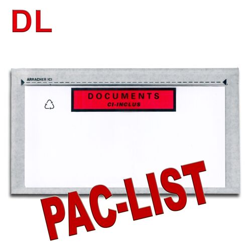 100 Pochettes "Documents Ci-Inclus" Pac-List" Dl