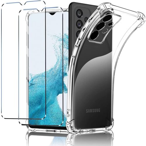 Coque Pour Samsung Galaxy A23 5g 2 Verre Trempe Protection Ecran Housse Etui En Transparent Silicone Tpu Souple Bumper Avec Coins Renforces Protection Claire