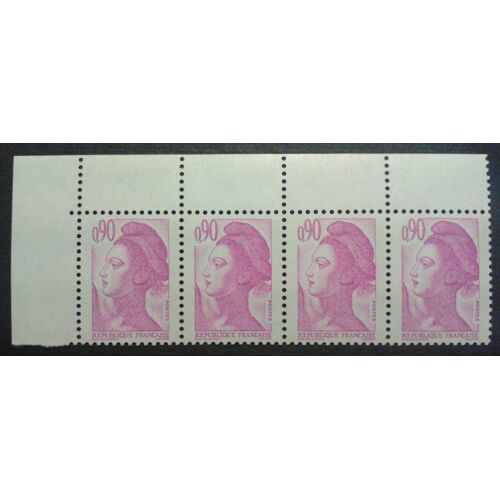 Bloc 4 Timbres France 1982 Yvert Et Tellier N°2242 Type Liberté De Gandon 0,90 Coin De Feuille Neuf**
