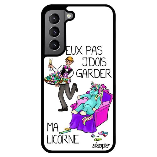 Coque Galaxy S22+ Plus silicone humour j'peux pas j'dois garder ma licorne smartphone humoristique jpeux blanc cartoon poney Samsung