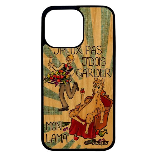 Coque silicone iPhone 13 pro bois j'peux pas j'dois garder mon lama je case comique portable drole animal bleu mobile cartoon