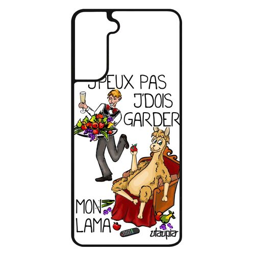 Coque j'peux pas j'dois garder mon lama Samsung Galaxy S21 FE silicone humour noir bande dessinée je blanc cartoon mobile alu jpeux