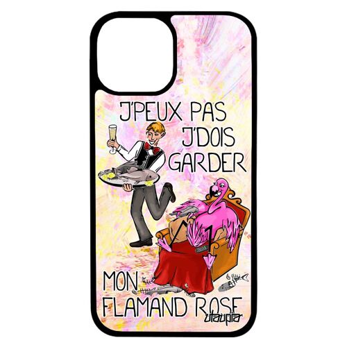 Coque silicone iPhone 13 pro max humour j'peux pas j'dois garder mon flamand rose aluminium telephone je housse 4G TPU violet