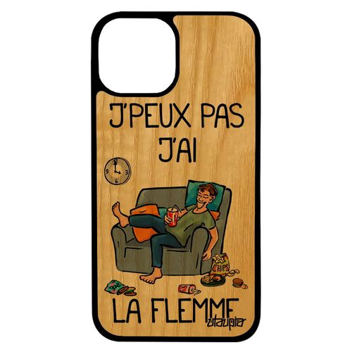 Coque De Protection Iphone 13 Pro Max Bois Silicone J'peux Pas J'ai La Flemme Gris Feignant Texte Frêne Jpeux Housse Je Drole