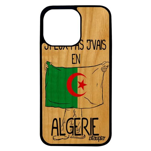 Coque bois silicone iPhone 13 pro et j'peux pas j'vais en algerie humour jo noir football coupe du monde 4G made in France