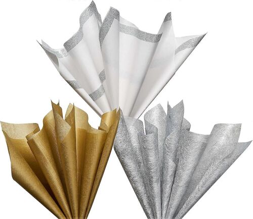 Metallic 12 Sheet Tissue Paper (Trio) For Gifts, Decorations, Crafts, Diy And