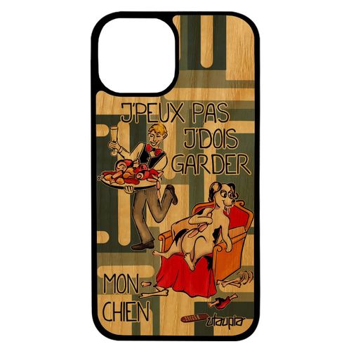 Coque En Bois Iphone 13 Pro Max Silicone J'peux Pas J'dois Garder Mon Chien Dessin Portable Jpeux Chiot Je Animal Gris Cartoon
