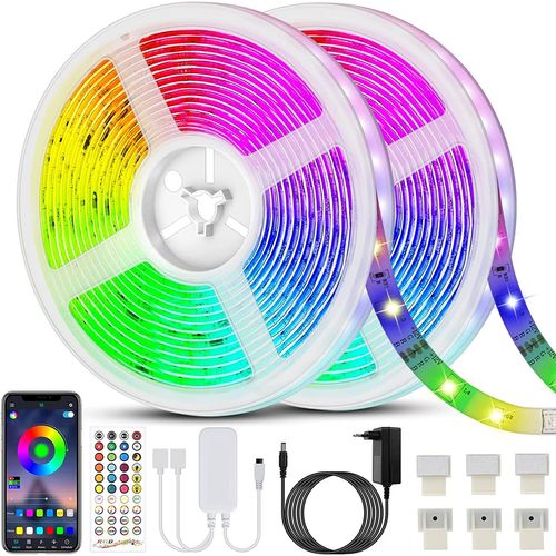 Ruban Led 20m (10m*2) Bande Led 5050 Rgb Bande Lumineuse Flexible Multicolore Avec Télécommande À 40 Touches Synchroniser Avec La Musique Pour Fête Décor Pour La Maison Chambre Bar