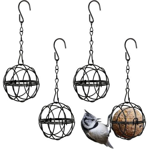 Lot de 4 mangeoires à oiseaux en métal pour boules de graisse - mangeoire à oiseaux suspendue pour oiseaux sauvages