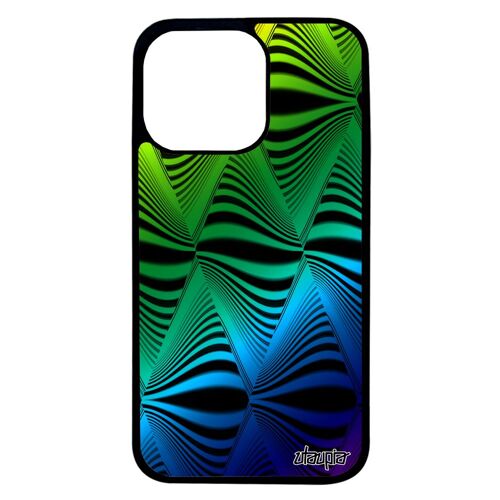 Coque Iphone 13 Pro Silicone Illusion D'optique Vert Vague Gay Pride Arc En Ciel Losange Noir Mirage Art Visuel Triangle Effet