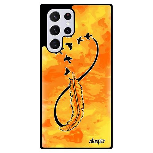 Coque Galaxy S22 Ultra Silicone Infini Jaune Plume Motif Univers Sans Fin Telephone Cadeau D'anniversaire Housse Portable De Samsung
