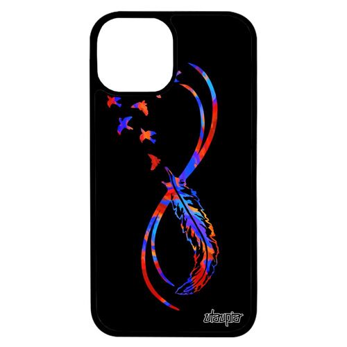 Coque Silicone Iphone 13 Pro Max Infini Personnalisé Telephone Fille Antichoc Orange Noir Tattoo Oiseau Dessin Plume Imprimé