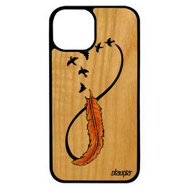 Coque Telephone Iphone 13 Mini Bois Silicone Infini Pas Cher Plume Oiseau Rigide Portable Amour Etui Jaune Sans Fin Veritable