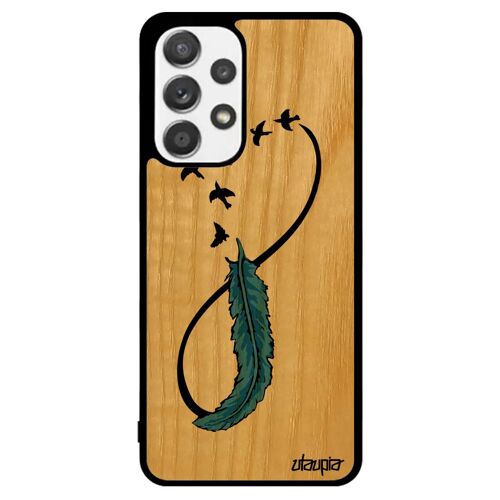 Coque Telephone A53 Bois Silicone Infini Housse Oiseau Unique Eternel Cadeau Saint Valentin Ciel Plume 4g Fille Bleu Samsung Galaxy