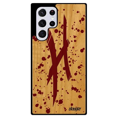 Coque Galaxy S22 Ultra En Bois Silicone Signe Du Zodiaque Poisson Astrologique Telephone Tache D'encre Peinture Univers De Samsung