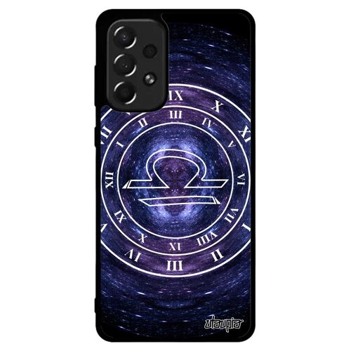 Coque A73 silicone Signe astrologique balance galaxie etoiles caoutchouc Bleu cadeau de noel horloge montre etui 4G Samsung galaxy