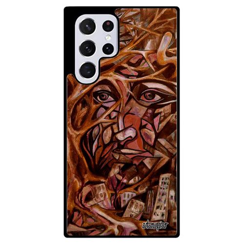 Coque Samsung Galaxy S22 Ultra Silicone Portrait Street Art Original Homme Antichoc De Protection Immeubles Marron Fait Main Cadeau