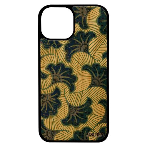 Coque telephone iPhone 13 mini bois silicone wax africain case motif antichoc ethnique rigide coloré gris tissu afrique 128 Go