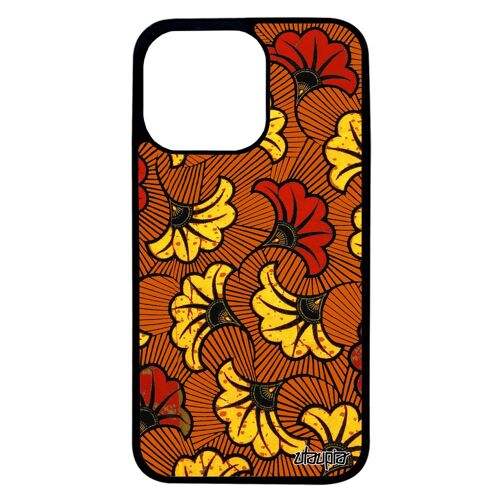 Coque antichoc iPhone 13 pro silicone wax souple coloré africain motif tissu fantaisie etui orange ethnique smartphone afrique