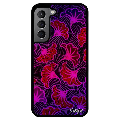 Coque wax Samsung S22 silicone africain rigide coloré imprimé motif case telephone artisanat violet housse ethnique afrique galaxy