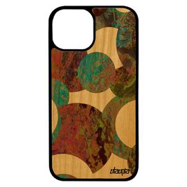 Coque Bois Silicone Pour Iphone 13 Mini Peinture Abstrait Acrylique Case Cover Etui Geometrique Art Jaune Design 128 Go Ronds