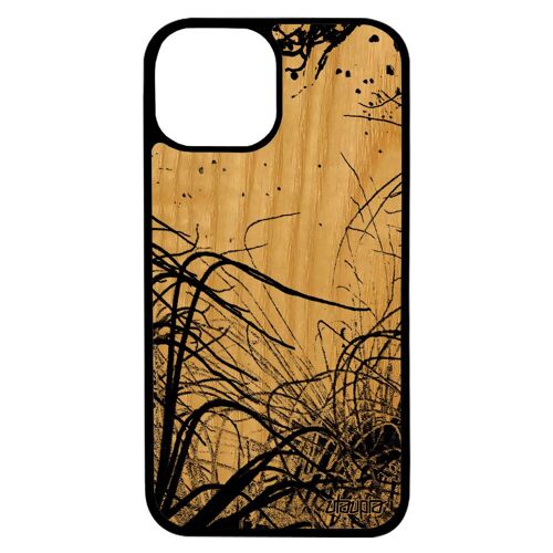 Coque bois iPhone 13 silicone océan plongée mer housse dessin algues 256 Go 4G plantes marines nature noir fonds marins de