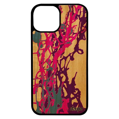 Coque En Bois Silicone Pour Iphone 13 Mini Peinture Moderne Motif Abstrait Portable Fond De Protection Telephone Design Violet