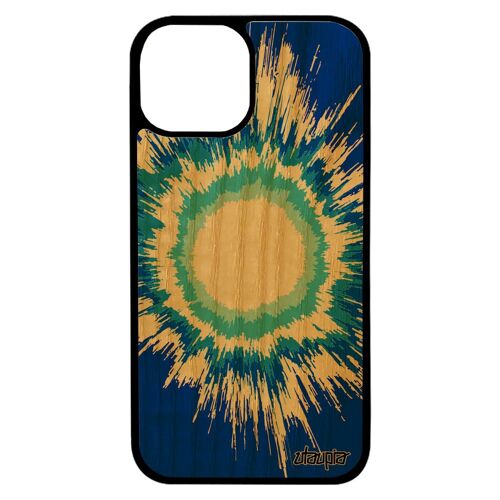 Coque bois silicone explosion pour iPhone 13 mini motif design bleu antichoc case univers fond smartphone made in France