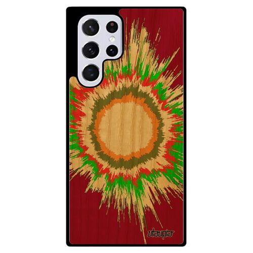 Coque S22 Ultra Bois Silicone Explosion Espace Mobile Soleil Etui Artisanat Housse Coloré Design Rouge Galaxie Motif Samsung Galaxy