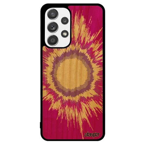Coque Vrai Bois Explosion Samsung Galaxy A53 Silicone Noir Fond Etui Rigide Rose Univers Dessin Soleil Jolie Tendance Motif Galaxie