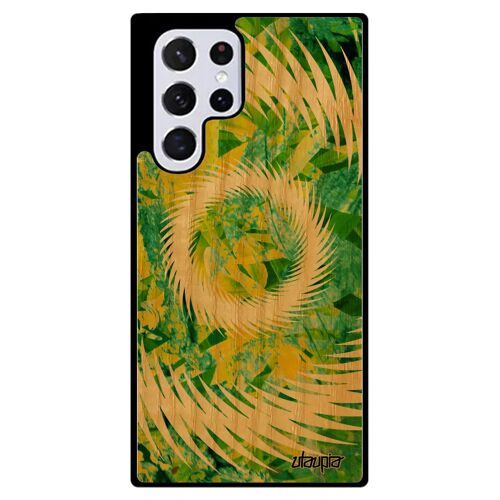 Coque Mandala Pour Samsung S22 Ultra Bois Silicone Artisanat Decoratif Motif Sphère Noir Rigide Sm-S9080 Coloré Vert Texture Galaxy