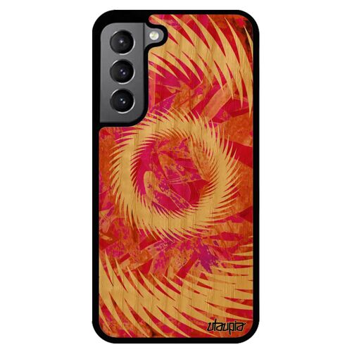 Coque De Protection Samsung S22+ Plus En Bois Et Silicone Mandala Etui Rigide Motif Design Orange Jolie Vegetal Dessin Cercle Galaxy