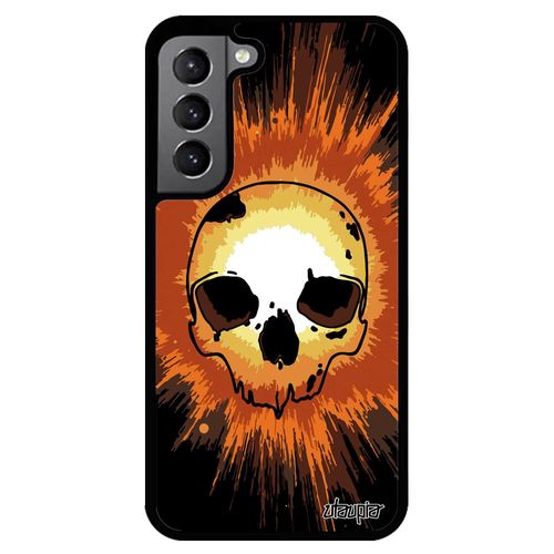 Coque Galaxy S22 Silicone Tete De Mort Etui Dessin Emo Old School Fantastique Explosion Rigide Pirate Orange Tache Peinture Samsung